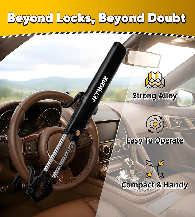 Jetmore Car Steering Wheel Lock Anti-Theft Device, Car Lock Steering Wheel, Wheel Locks for Cars, Anti-Theft Car, Two-Hook, Reinforced Alloy Steel, Fit for Street & Overnight Parking, High-Risk Areas - Image 3